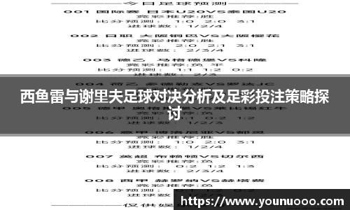 西鱼雷与谢里夫足球对决分析及足彩投注策略探讨